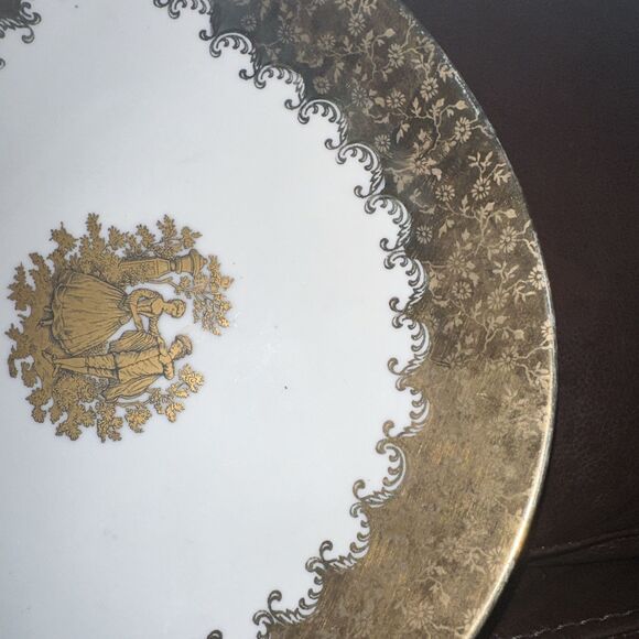 Furstenberg Germany Teardrop Shaped Plate Courtship Gold Rim Rare - Picture 6 of 8